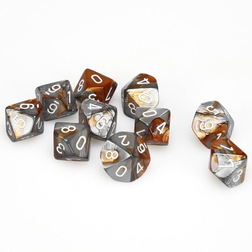 Σετ Ζάρια - 10 Dice Set of d10 Gemini Copper-Steel
with White