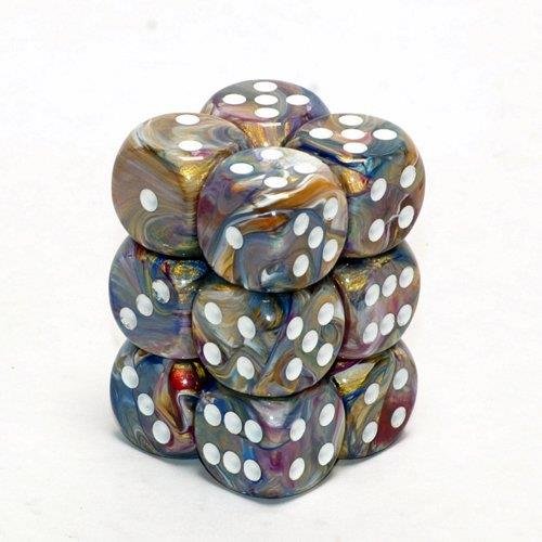 Σετ Ζάρια - 12 Festive 16mm Pipped d6 - Carousel with
White Dice Block