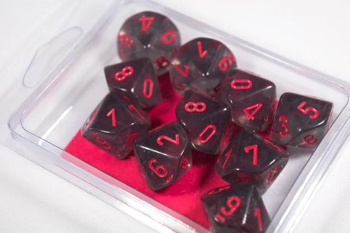 Σετ Ζάρια - 10 Dice Set of d10 Translucent Smoke with
Red