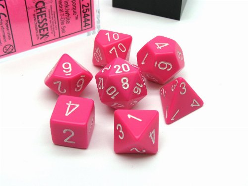 Σετ Ζάρια - 7 Dice Set Opaque Pink with
White