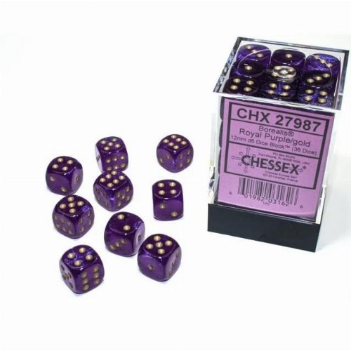 Σετ Ζάρια - 36 Borealis Luminary 12mm Pipped d6
- Royal Purple with Gold Dice Block