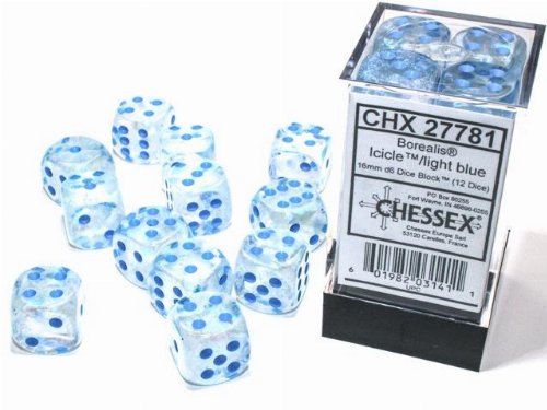 Σετ Ζάρια - 12 Borealis Luminary 16mm Pipped d6 -
Icicle with Light Blue Dice Block