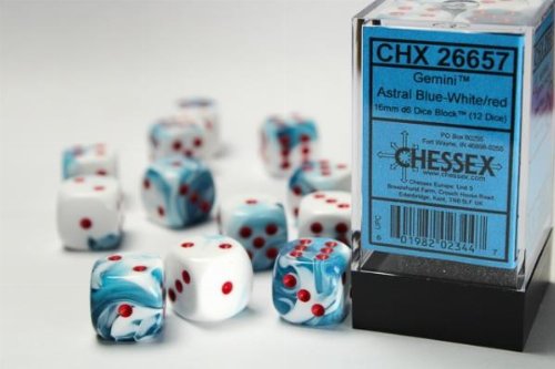 Σετ Ζάρια - 12 Gemini 16mm Pipped d6 - Astral
Blue-White with Red Dice Block