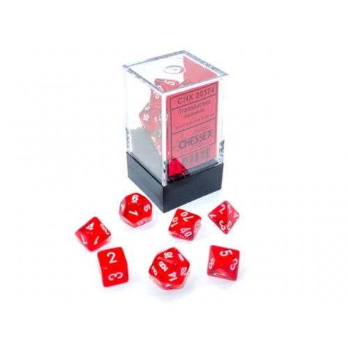 7 Mini Dice Set Translucent Polyhedral Red with
White