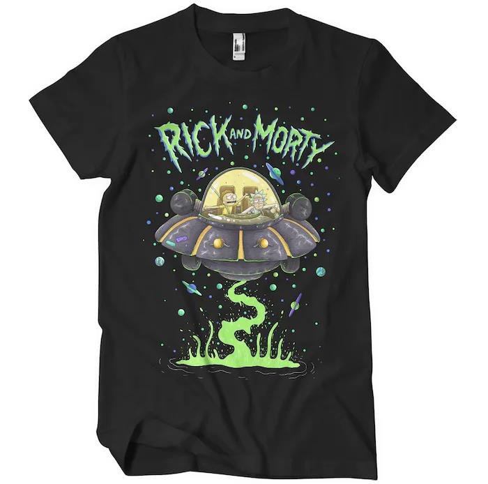 Rick and Morty - Spaceship Black T-Shirt (XXL) 