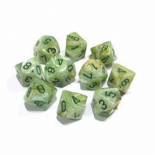 10 Mini Dice Set of d10 Marble Green with Dark
Green