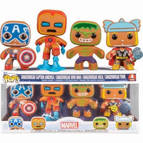 Φιγούρες Funko POP! Marvel: Holiday - Gingerbread
Captain America, Iron Man, Hulk, Thor (GITD) 4-Pack
(Exclusive)