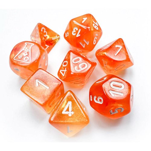 7 Dice Set Borealis Luminary Blood Orange with
White