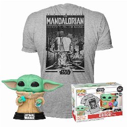 Συλλεκτικό Funko Box: Star Wars The Mandalorian -
Grogu with Cookie (Flocked) POP! με T-Shirt (S)