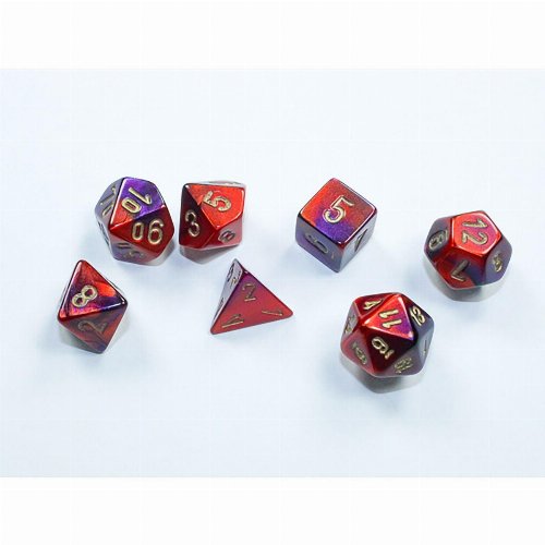 7 Mini Dice Set Polyhedral Gemini Purple with
Red/Gold
