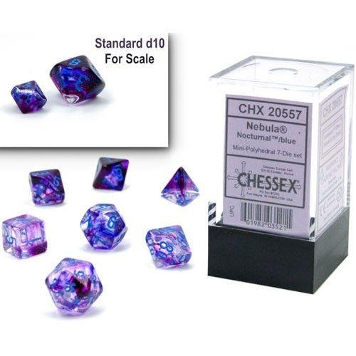 7 Mini Dice Set Polyhedral Luminary Nocturnal
with Blue