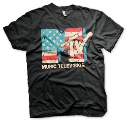 MTV - USA Flag Logo Black T-Shirt (M)