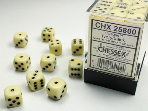 Σετ Ζάρια - 36 Opaque 12mm Pipped d6 - Ivory w/black
Dice Block