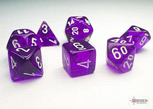 7 Mini Dice Set Polyhedral Translucent Purple
with White