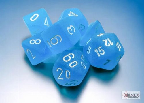 7 Mini Dice Set Polyhedral Frosted Caribbean
Blue with White