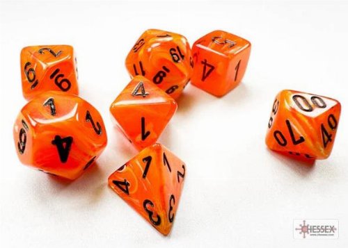 7 Mini Dice Set Polyhedral Vortex Orange with
Black