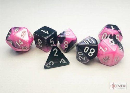 7 Mini Dice Set Polyhedral Gemini Black-Pink
with White