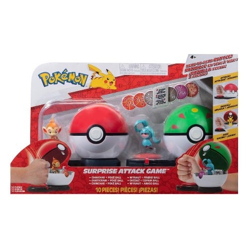 Pokemon - Chimchar with Poke Ball vs Wynaut with
Friend Ball Suprise Attack Figures