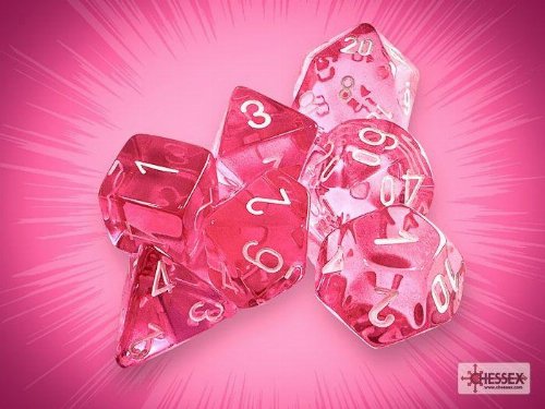 7 Dice Set Translucent Pink with
White