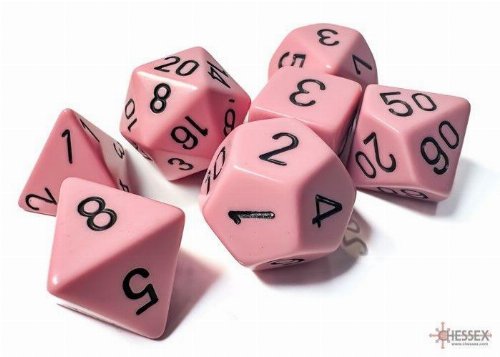 7 Dice Set Polyhedral Opaque Pastel Pink with
Black
