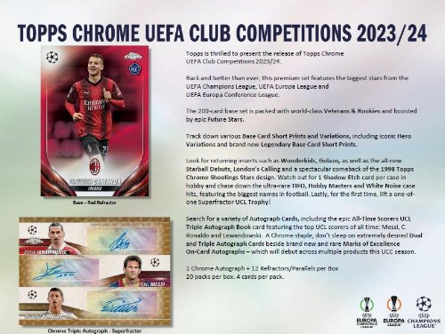 Topps - 2023-24 Chrome Club Competitions UCC
Football Value Box (6 Packs)