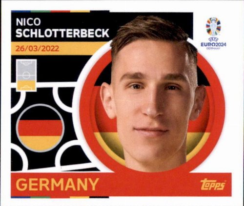 Topps - UEFA Germany Euro 2024 Αυτοκόλλητο - GER 5.
Nico Schlotterbeck (Germany)