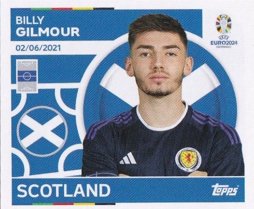 Topps - UEFA Germany Euro 2024 Αυτοκόλλητο - SCO 14.
Billy Gilmour (Scotland)