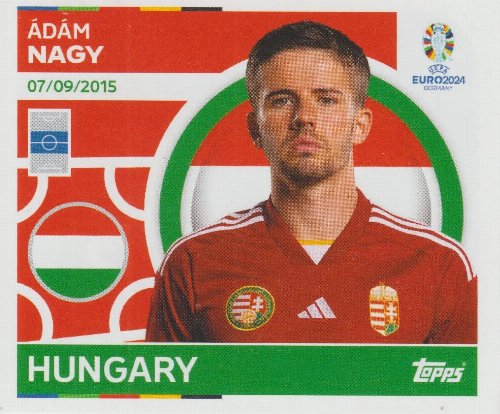 Topps - UEFA Germany Euro 2024 Αυτοκόλλητο - HUN 12.
Ádám Nagy (Hungary)