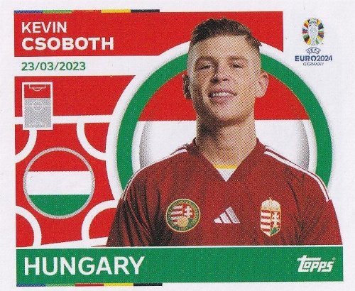 Topps - UEFA Germany Euro 2024 Αυτοκόλλητο - HUN 19.
Kevin Csoboth (Hungary)