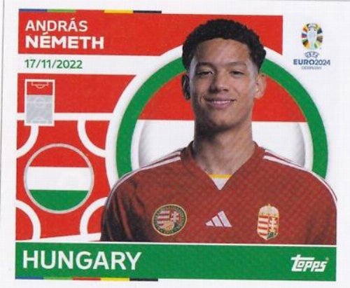 Topps - UEFA Germany Euro 2024 Sticker - HUN 20.
András Nemeth (Hungary)