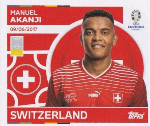 Topps - UEFA Germany Euro 2024 Αυτοκόλλητο - SUI 6.
Manuel Akanji (Switzerland)