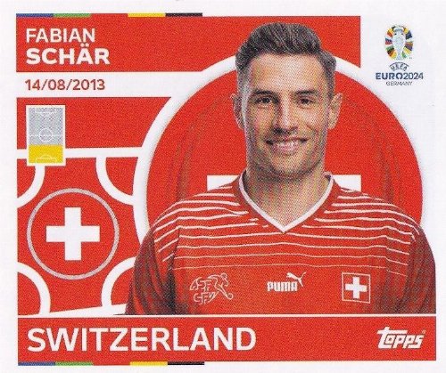 Topps - UEFA Germany Euro 2024 Αυτοκόλλητο - SUI 9.
Fabian Schär (Switzerland)