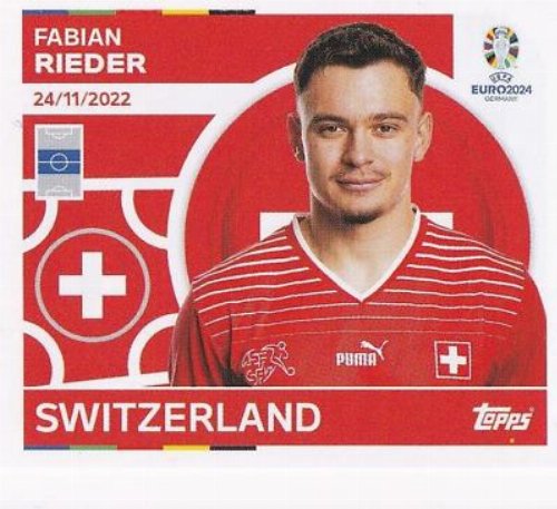 Topps - UEFA Germany Euro 2024 Αυτοκόλλητο - SUI 14.
Fabian Rieder (Switzerland)