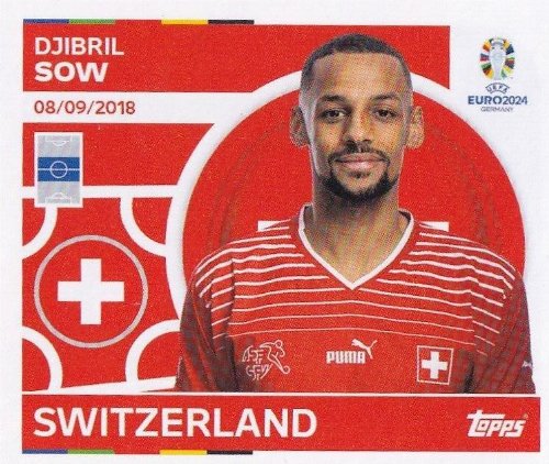 Topps - UEFA Germany Euro 2024 Sticker - SUI 15.
Djibril Sow (Switzerland)