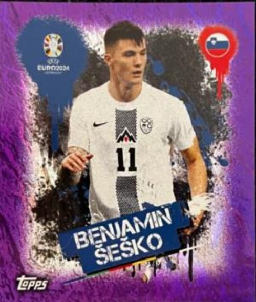 Topps - UEFA Germany Euro 2024 Αυτοκόλλητο - SVN 3.
Benjamin Šeško (Slovenia) - Purple Parallel Foil