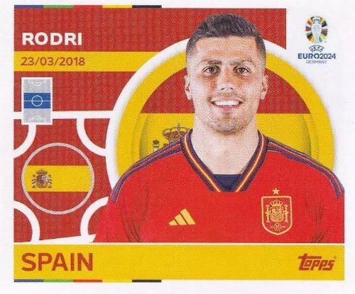 Topps - UEFA Germany Euro 2024 Αυτοκόλλητο - ESP 13.
Rodri (Spain)