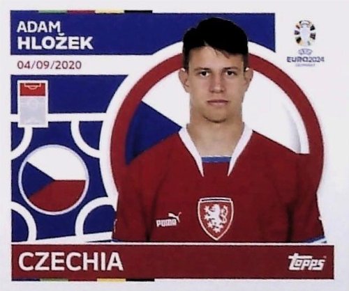Topps - UEFA Germany Euro 2024 Αυτοκόλλητο - CZE 16.
Adam Hložek (Czechia)