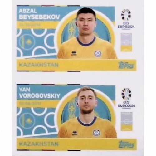 Topps - UEFA Germany Euro 2024 Αυτοκόλλητο - KAZ 6.
Abzal Beysebekov + KAZ 7. Yan Vorogovskiy