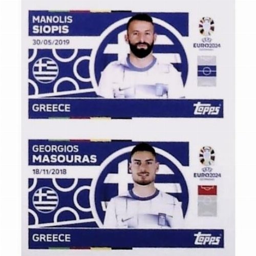 Topps - UEFA Germany Euro 2024 Sticker - GRE 14.
Manolis Siopis (Greece) + GRE 15. Giorgios Masouras
(Greece