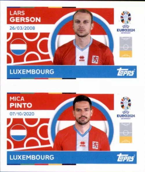 Topps - UEFA Germany Euro 2024 Sticker - LUX 4.
Lars Gerson (Luxembourg) + LUX 5. Mica Pinto
(Luxembourg)