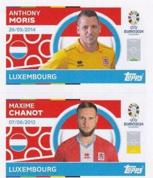 Topps - UEFA Germany Euro 2024 Sticker - LUX 2.
Anthony Moris (Luxembourg) + LUX 3. Maxime Chanot
(Luxembourg)