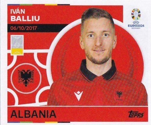 Topps - UEFA Germany Euro 2024 Αυτοκόλλητο - ALB 5.
Iván Balliu (Albania)