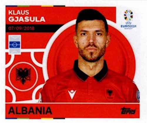 Topps - UEFA Germany Euro 2024 Αυτοκόλλητο - ALB 11.
Klaus Gjasula (Albania)