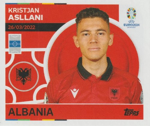 Topps - UEFA Germany Euro 2024 Αυτοκόλλητο - ALB 13.
Kristjan Asllani (Albania)