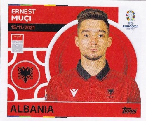 Topps - UEFA Germany Euro 2024 Αυτοκόλλητο - ALB 19.
Ernest Muçi (Albania)