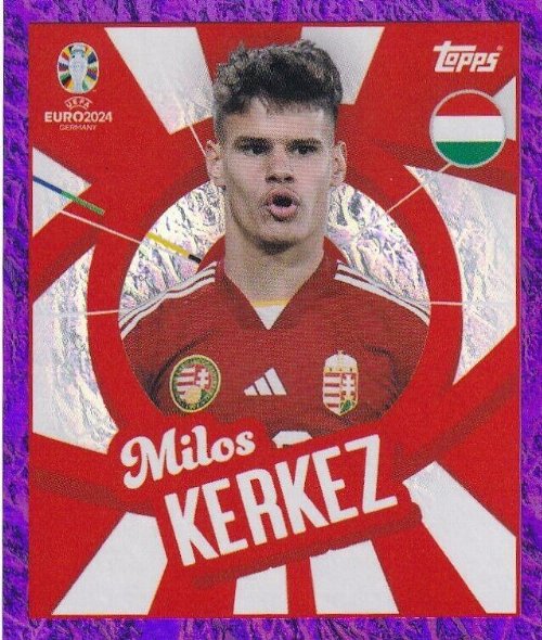 Topps - UEFA Germany Euro 2024 Αυτοκόλλητο - HUN PTW.
Milos Kerkez (Hungary) - Purple Parallel Foil