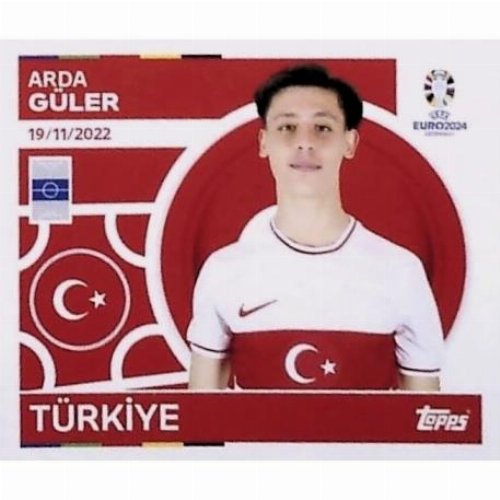 Topps - UEFA Germany Euro 2024 Αυτοκόλλητο - TUR 16.
Arda Güler (Turkey)