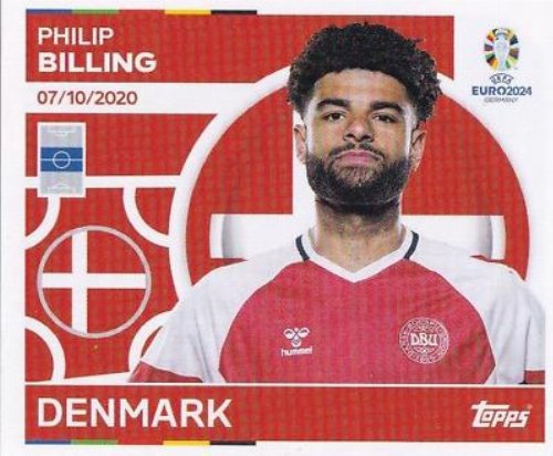 Topps - UEFA Germany Euro 2024 Αυτοκόλλητο - DEN 12.
Philip Billing (Denmark)