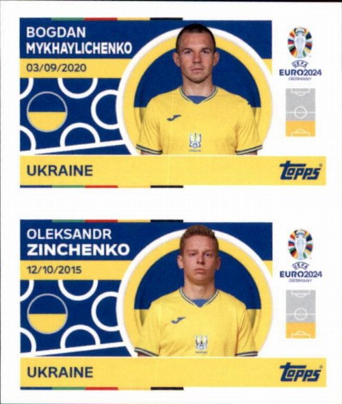 Topps - UEFA Germany Euro 2024 Αυτοκόλλητο - UKR 4.
Bogdan Mykhaylichenko (Ukraine)+ UKR 5. Oleksandr Zinchenko
(Ukraine)