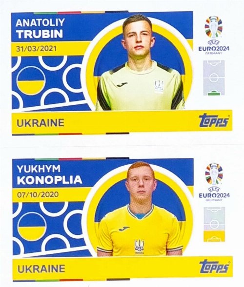 Topps - UEFA Germany Euro 2024 Αυτοκόλλητο - UKR 2.
Anatoliy Trubin (Ukraine)+ UKR 3. Yukhym Konoplia
(Ukraine)